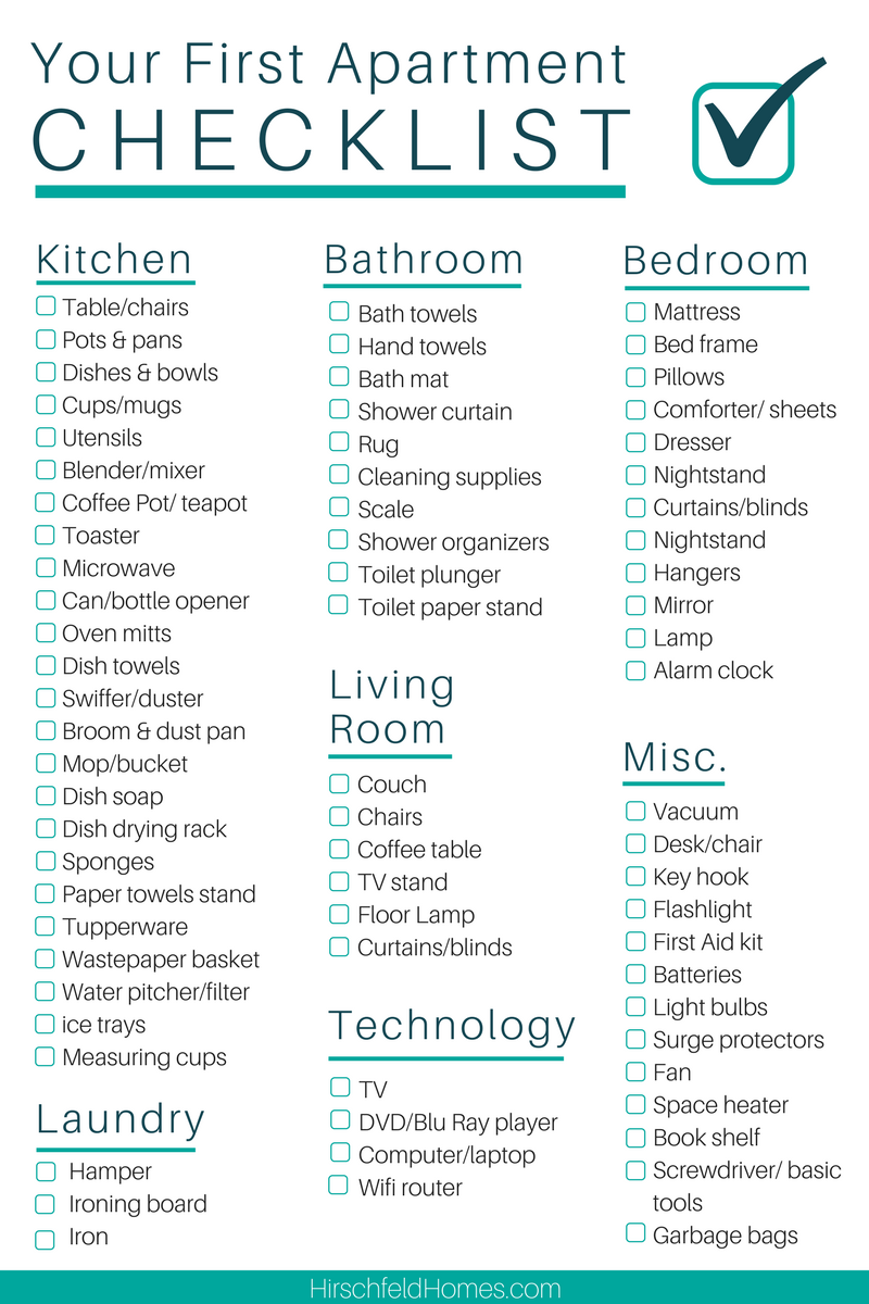 copy paste first apartment checklist detailed